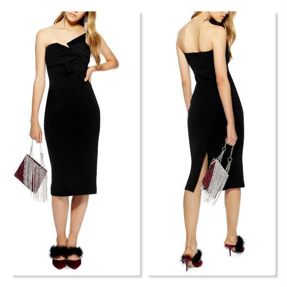 Topshop Twist Bow Sheath Dress - size 2 in Black - Picture 1 of 13
